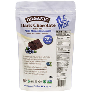 18 oz Organic Dark Chocolate with Wild Maine Blueberries 72% Cacao Snacking Bag, Organic Bars, NibMor, NibMor, LLC - NibMor