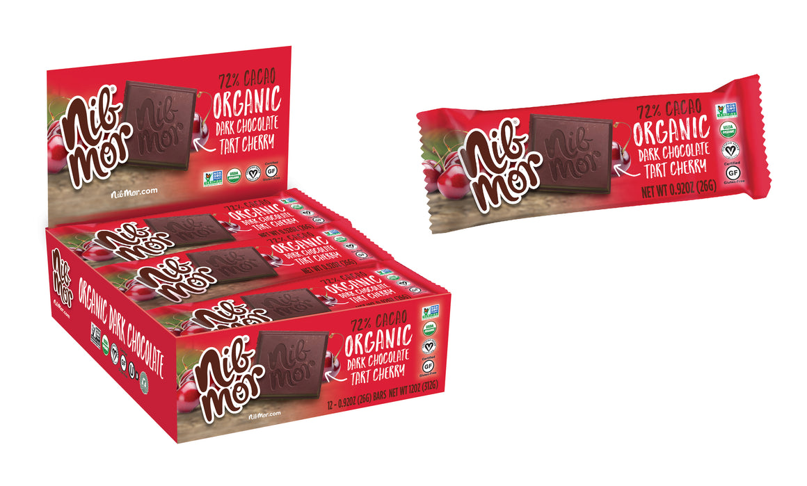 Organic Cherry .92oz Bar 72% Cacao - Pack of 12, Organic Bars, NibMor, NibMor, LLC - NibMor
