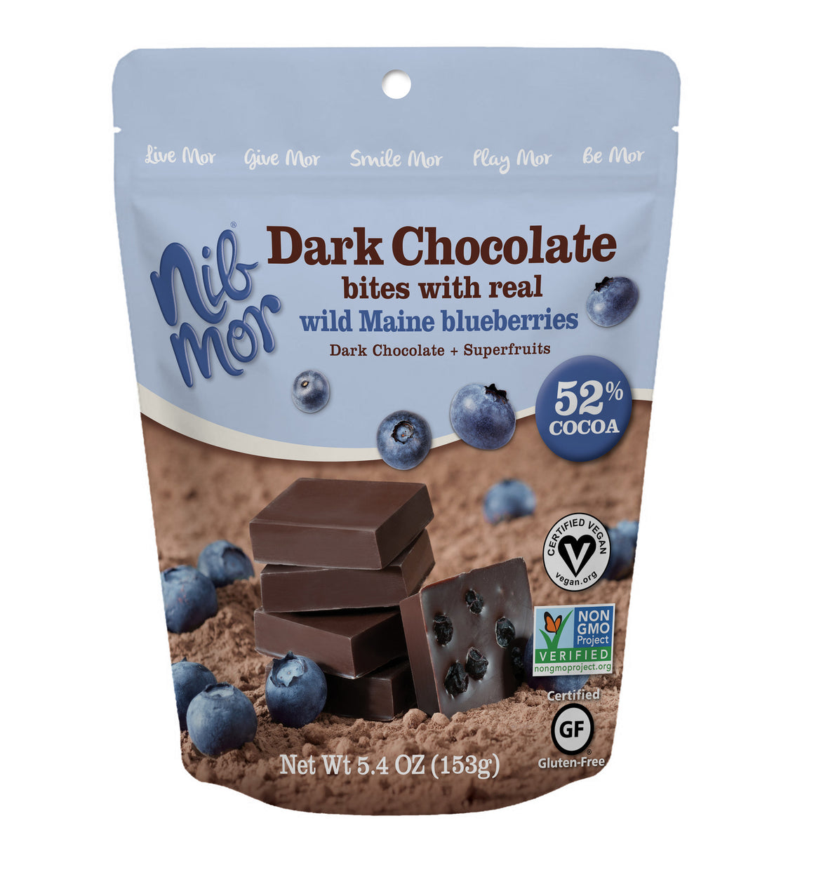 Dark Chocolate Bites with Real Wild Maine Blueberries 5.4oz Bag - Pack 6, Natural Bars, NibMor, NibMor, LLC - NibMor